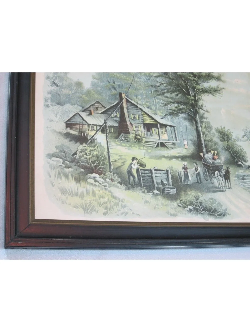 Antique 1897 Hoover Chromolithograph Art Print Old Oaken Bucket 23x19 Framed